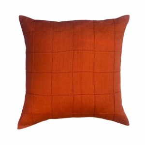 Almofada Cambraia de Linho Nervura Quadriculada Terracota