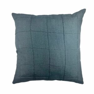 Almofada cambraia de linho nervura quadriculada azul petroleo